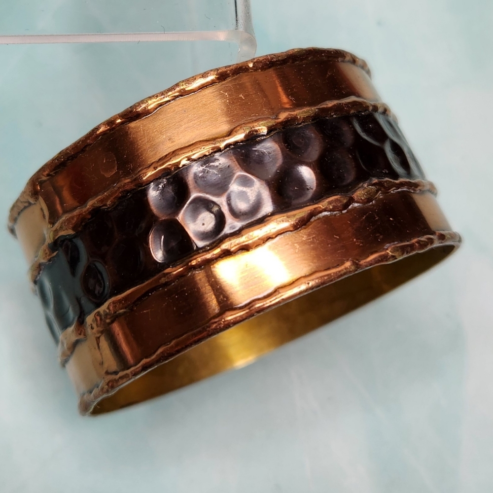 bangle bracelet hammered Copper  bold deco textured Huge Vintage